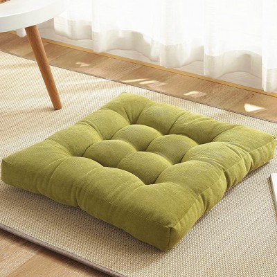 Solid Square Floor Pillow Pouf Thicken Pillow Seat Corduroy Chair Pad 22x22 inch Seat Cushion for Yoga Meditation Living Room Balcony Office Green - BD4UPAOEE