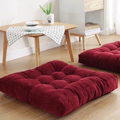 Square Floor Seat Pillows Cushions 22" x 22" Soft Thicken Yoga Meditation Cushion Pouf Tufted Corduroy Tatami Floor Pillow Reading Cushion Chair Pad Casual Seating for Adults & Kids Wine Red - BAX00KXK4