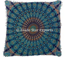 Trade Star Exports 26 X 26 Mandala Euro Sham Indian Ethnic Pillow Case Ombre Pillows Hippie Cushion Cover with Pom Pom Lace Bohemian Throw Pillow Covers Pattern 7 - B1IHNES04