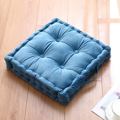 Wadser Tufted Velvet Floor Cushion Square Thick Seating Cushion with Carrying Handle Patio Meditation Pillow Tatami Chair Pads 18"x18"x5" Blue - B8B5RW7JL