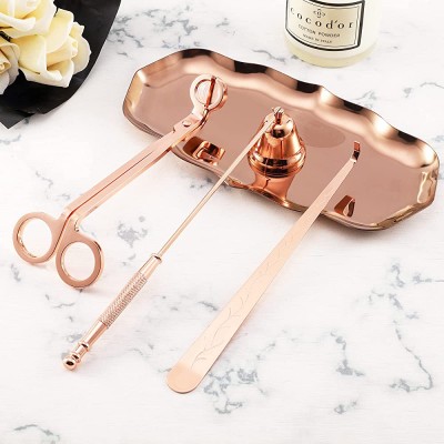 Candle Snuffer Set 4 in 1 Candle Accessory Kit Candle Snuffer Candle Wick Trimmer Candle Wick Dipper Plus Storage Tray Candle Care Tools for Candle Lovers Rose Gold - BT8LSUUMK