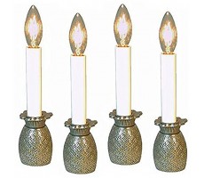 Candle Lamps Pineapple Electric Window Candlestick Lamps Set of Four Pewter Finish - B0GDJ953Y