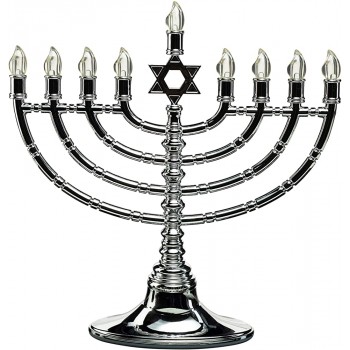 Rite Lite Silver Plastic Electric LED Low Voltage Chanukah Menorah with Clear Bulbs Hanukkah Menorah 11.50" h Battery or USB Powered Includes a Micro USB 4' Charging Cable - BZHTQE8NJ