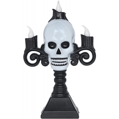 Avrilight LED Candelabra Halloween Decoration Candelabra Plastic Indoor Party Decor Plastic Candle Holder Skull Head Lamp Black and White 10x6x16 cm - BS6UMDD2G
