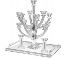 D Candelabra Crystal with Stones 13 Branches Judaica with Tray - BYGGWLG8F