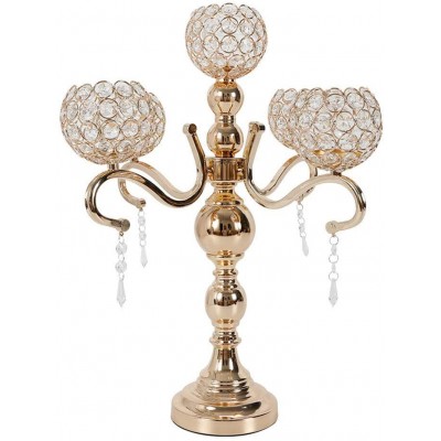 NICE CHOOSE Crystal Candelabra 5 Arm Crystal Candelabra Centerpiece Votive Candle Holder with Hanging Crystal Drops for Wedding Dinner Party & Formal Event Centerpiece Gold - B3L9ZMXQN