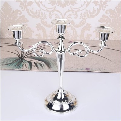 SHIERER Candle Candelabra Metal Gold Bronze Plated Candle Holder Retro 3-Arms Candelabra for Wedding Prop Candlelight Dinner Hotel Home Decoration Color : Silver - BQQFY6ZV7