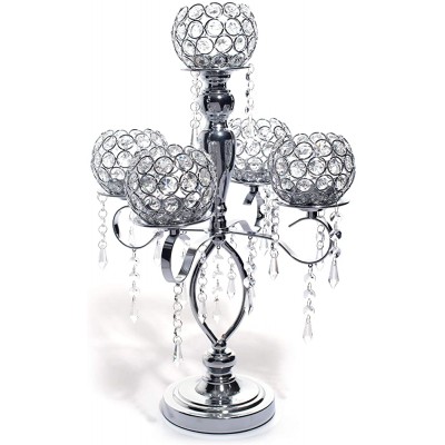 Silver Crystal Globe Candelabra Centerpiece 20 inches - BRYPDKQVH