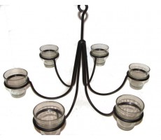 Wrought Iron 6 Arm Votive Candle Chandelier w  Pots-Hand Made - B2F9MKZRR