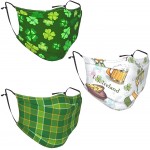 3 Pack Cartoon Outlined Green Clover Leaf Decorative Adults Cloth Face Masks Washable Adjustable Reusable Face Cover with 6 Filter - BM6NF6N1Y