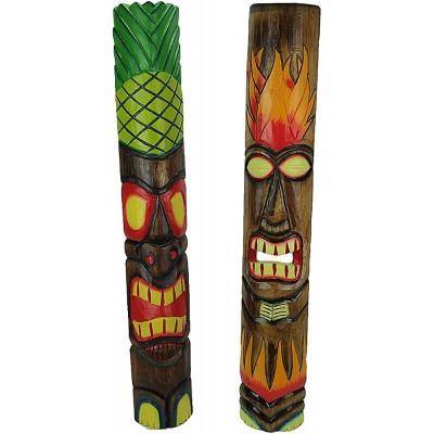 39 inch Tall Hand Crafted Wooden Tiki Totem Wall Mask Set of 2 - B3OOQ2RCU