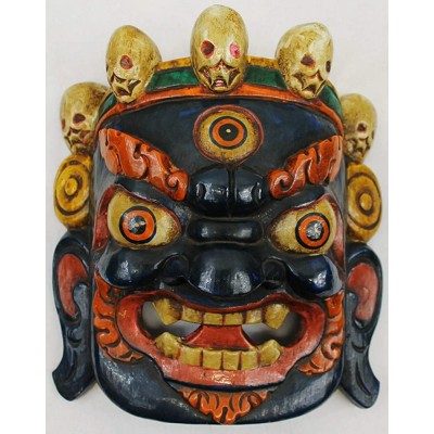 Bhairab Antique Hand Crafted Wooden Wall Hanging Mask of Hindu God 12" X 10" Bhairab Black for Decorative the Wall Hanging Lord Mahakal Bhairab Wooden Mask Handmade in Nepal - BPWKFW1N0