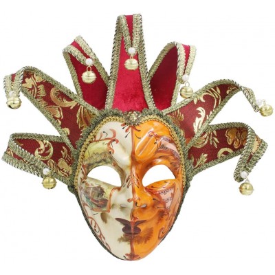 Hophen Halloween Grimace Full Face Venetian Jester Joker Mask Masquerade Hand Painted Wall Decorative Art Collection Red - BLEYRXS4J