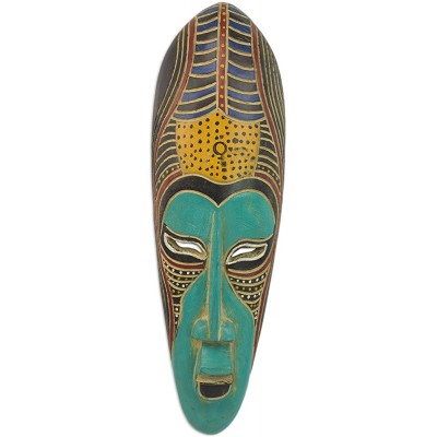 NOVICA Cultural Decorative Large Wood Mask Multicolor 'Blue Akoni' - B8JWL63WO