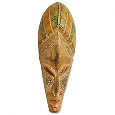 NOVICA Decorative Akan Large Wood Mask Beige 'Doing Good' - BU9CTRU2G
