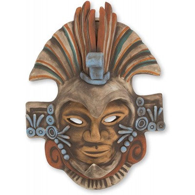 NOVICA Decorative Archaeological Large Ceramic Mask Earthtone Aztec Eagle Warrior' - B4XQAMDZL