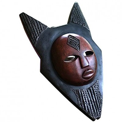 NOVICA Decorative Ghanaian Sese Wood and Brass Mask Red Lucky Star' - BHCWNAPUH