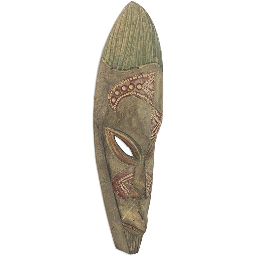 NOVICA Decorative Handcrafted Large Wood Mask Green 'Great Expectations' - BEXED85JE