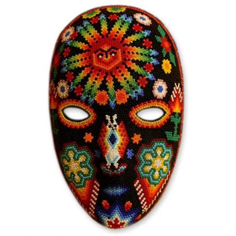 NOVICA Decorative Huichol Papier Mache Mask Multicolor 'Father Sun' - BLFL7E8AF