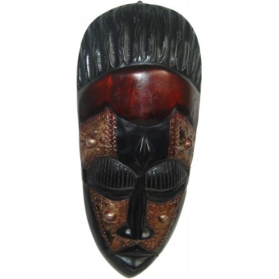 NOVICA Decorative Large Sese Wood and Brass Mask Black 'Forgive' - BQJCDHEXG