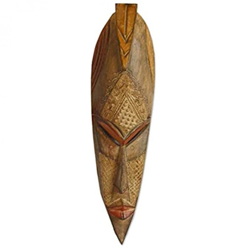 NOVICA Decorative Large Sese Wood Mask Beige 'Well Done' - B879ZRXCF