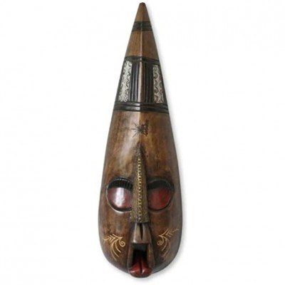 NOVICA Decorative Large Wood Mask Brown 'Girls Only' - BAMQ1D2R8
