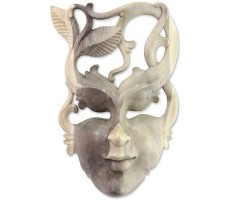 NOVICA Decorative Leaf and Tree Hibiscus Wood Mask Beige Fairy of The Forest' - BB3FZTHJ5