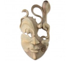 NOVICA Decorative Modern Hibiscus Wood Mask Beige Enigma' - BS498JTI9