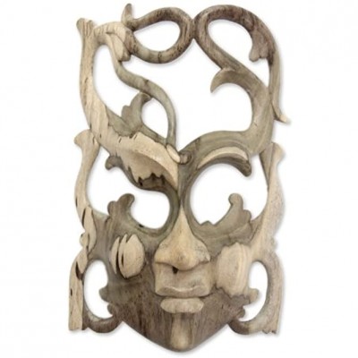 NOVICA Decorative Modern Hibiscus Wood Mask Beige Woman of Nature' - BB6YAM5JJ