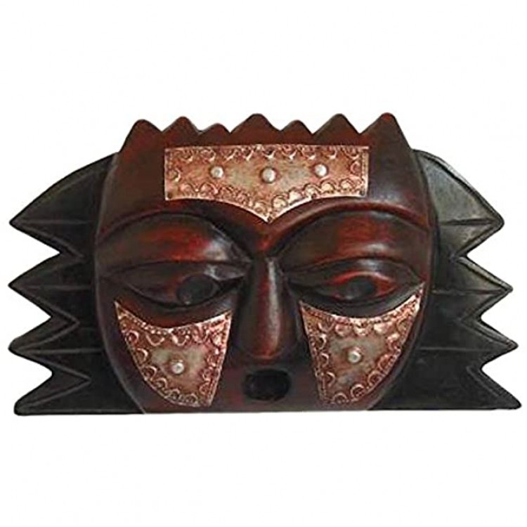 NOVICA Decorative Protection Sese Wood and Brass Mask Brown Protective Star' - BUL2ZGNQ9