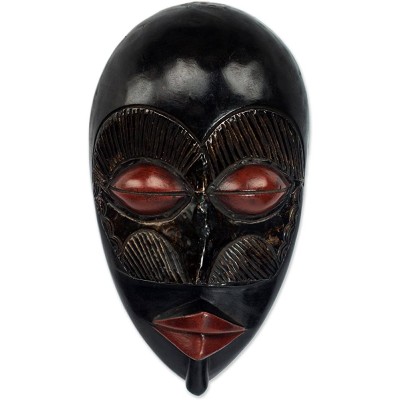 NOVICA Decorative Wood Ghanaian Mask Black and Brown 'Adisa' - BBNT3OSX6