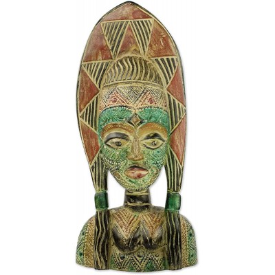 NOVICA Decorative Wood Ghanaian Mask Multicolor 'Good Woman' - BPYDM0N0J