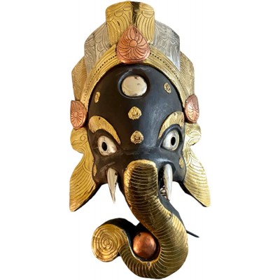 QT S Ganesh Hand Crafted Wooden Mask for Wall Décor Son of Lord Shiva Ganesh for Luck Success & Prosperity Home Patio Office Gift Wall Hanging Decorative Wooden Mask Handmade in Nepal - BDVISWXW7