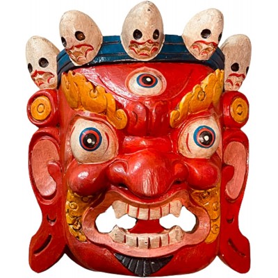 QT S Hand Crafted Bhairab Wooden Mask of Hindu God Bhairab for Decorative Wall Hanging Lord Mahakal Bhairab Wooden Mask Handmade in Nepal - BZM1VV6Q6