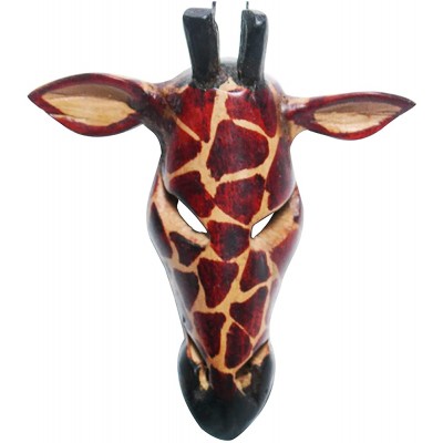 Stoneage Arts African Masks Wall Hanging Art Animal Hand Carving Safari Décor Head Sculpture Decorative Wild Giraffe Zebra Faces and Listening Ears For A Majestic Display 4 Inch GiraffeER Brown - B6ZLOLSUB
