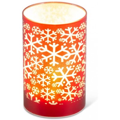 K&K Interiors 54526A-RD-2 5.75 Inch Matte Red LED Glass Candle W Snowflakes - BWH9PTSOP