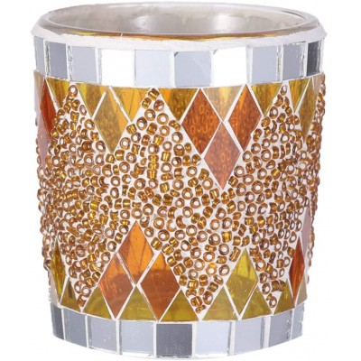 OSALADI Mosaic Glass Candle Holder for Gift Wedding Christmas Home DecorOrange Gold - BM9PYKTR6