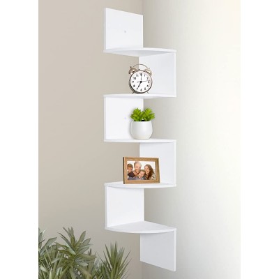 Corner Shelf Greenco 5 Tier Floating Shelves for Wall Easy-to-Assemble Wall Mount Corner Shelves for Bedrooms and Living Rooms White Finish - BLAB0DG2T