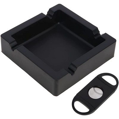 Cigar Ashtray Large Ashtrays for Cigarettes Outdoor Heat-Resistant Non-Breakable and Easy to Clean Dual-Purpose Ash Tray Ashtrays for Outdoor Indoor Home With Plastic Cigar Cutter - BK9EU6PNB