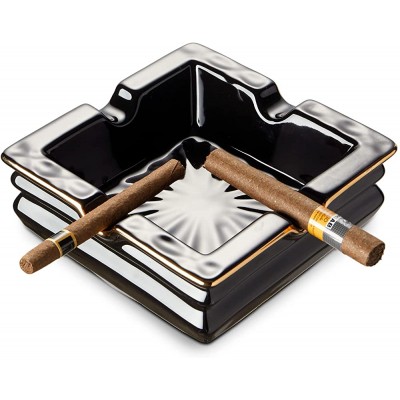 Cigar Ashtray with Gold Rim Black Ceramic Ash Tray for Indoor and Outdoor with 4 Cigar Rest Windproof Ashtray for Home Office Decoration… - B8Z9COBE0