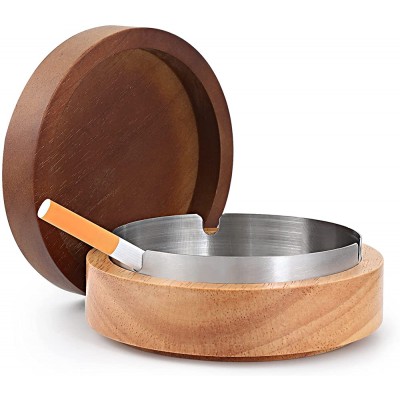 Cute Ashtrays for Cigarettes Ash tray with Lid FriyGardcn Wooden Ashtray with a Stainless Steel Portable Decorative Ashtray Windproof Ashtray for Home,Patio,Office,Outdoors,Indoor,Parties - B5IN6OI47