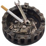 Decorative Motorcycle Chain Ashtray with Wrench and Bike Motif Great for a Biker Bar & Harley Mechanics Shop Smoking Room Decor As Unique for Men or Smokers - BD9TIQDK8
