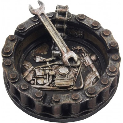 Decorative Motorcycle Chain Ashtray with Wrench and Bike Motif Great for a Biker Bar & Harley Mechanics Shop Smoking Room Decor As Unique for Men or Smokers - BD9TIQDK8