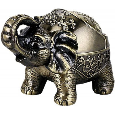 Decorative Windproof Ashtray with Lid Vintage Elephant Cigarettes Ashtray for Outdoors Indoors Metal Smoking Ashtray Fancy Gift for Men Women - B8TET690A