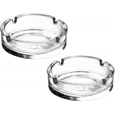 DESTALYA Glass Ashtrays for Cigarettes Round Ash Tray for Home Office Patio Porch Deck Decoration Cute Pretty Ash holders for Indoor or Outdoor Use Pack of 2 Clear - B6HJ3D9BY