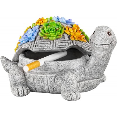 LESES Ashtray Outdoor Ashtray with Lid Smokeless Waterproof Ash Tray with Cute Turtle Decor Resin Ashtray for Cigarettes Home Office Garden Patio Decorations - BH01WF1I7