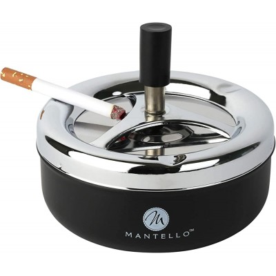 Mantello Round Push Down Cigarette Ashtray with Spinning Tray Large Black - B8BD0PPQT