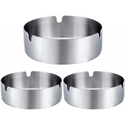 Pack of 3 Cigar Ashtray Tabletop Round Stainless Steel Ash Tray Suitable for Cigarette Ash Holder for Home - B2DLGVUTZ