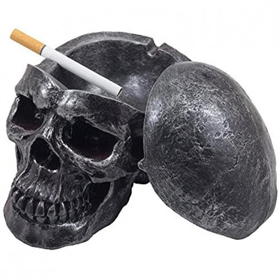 Spooky Human Skull Ashtray with Cover for Scary Halloween Decorations and Decorative Skulls & Skeletons Figurines As Gothic Smoking Room Decor Gifts for Smokers by Home-n-Gifts - BPQ66YY05