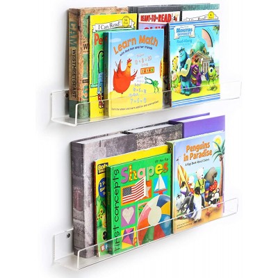 Acrylic 2 Packs Invisible Floating Bookshelves 24 inches ,Kids Clear Wall Bookshelves Display Book Shelf,50% Thicker with Free Screwdriver - BKUDIHOH2